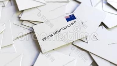 带有新西兰邮票的信件及其他信件。 国际邮件相关概念三维动画